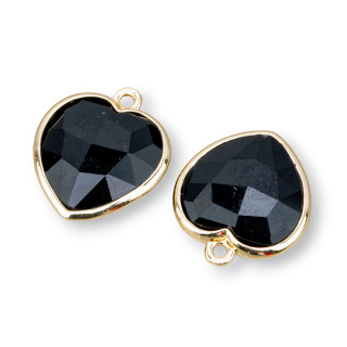 Componente de conector Colgante de latón en forma de corazón con piedras semipreciosas 16 mm 5 piezas ónix dorado