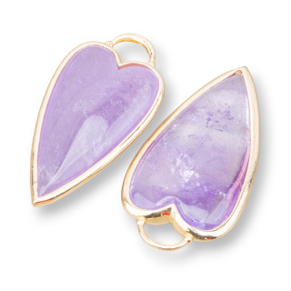 Verbindungselement Anhänger aus Messing in Herzform mit Halbedelsteinen 18 x 36 mm 3 Stk. goldener Amethyst Lavendel