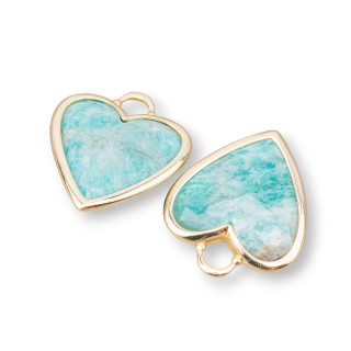 Brass Pendant Component Connector Heart Shape With Semi-precious Stones 20mm 4pcs Golden Amazonite