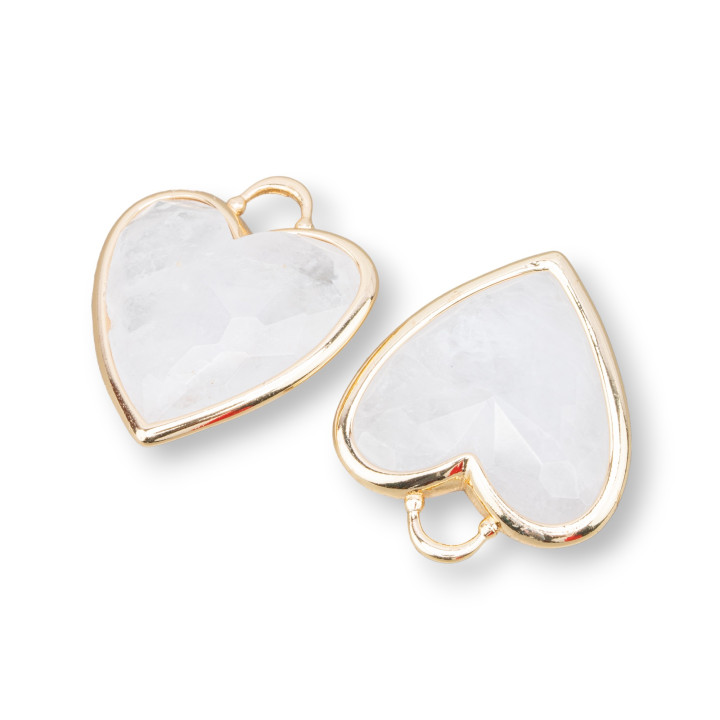 Connecteur Composant Pendentif En Laiton Coeur Avec Pierres Semi-précieuses 20mm 4pcs Cristal De Roche Doré