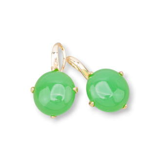 Χάλκινα Σκουλαρίκια Μοχλοί Με Στρογγυλό Σετ Cabochon 16x28mm Χρυσό Πράσινο