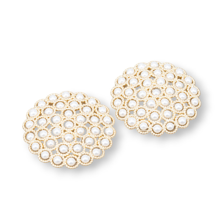 Conector Componente De Piedras Con Latón Y Cuentas Enlazadas En Filigrana 33mm 2pcs Dorado Blanco Mallorca