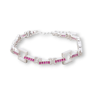 Pulsera de Plata 925 'Amelia' Con Zirconia Baguette Y Malla Cuadrada Ancho 10mm Largo 17cm+3cm Rodiada Rubí Rojo