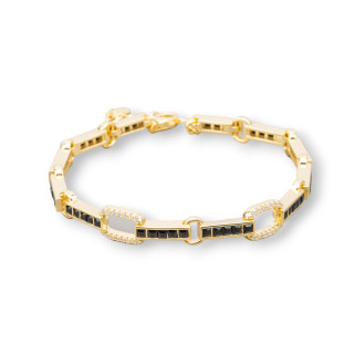 Armband 'Amelia' aus 925er Silber mit quadratischem Zirkonia und ovaler Masche Breite 7,5 m Länge 17,5 cm + 3 cm Schwarzgold