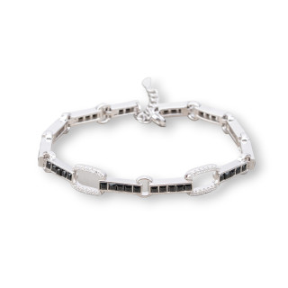 Bracelet 'Amelia' en Argent 925 avec Zircone Carrée et Maille Ovale Largeur 7.5m Longueur 17.5cm+3cm Plaqué Rhodium Noir
