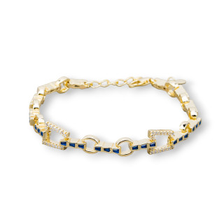925 Silver Bracelet 'Amelia' With Trapezoid Zircon And Chain Width 8mm Length 17cm+3cm Golden Blue