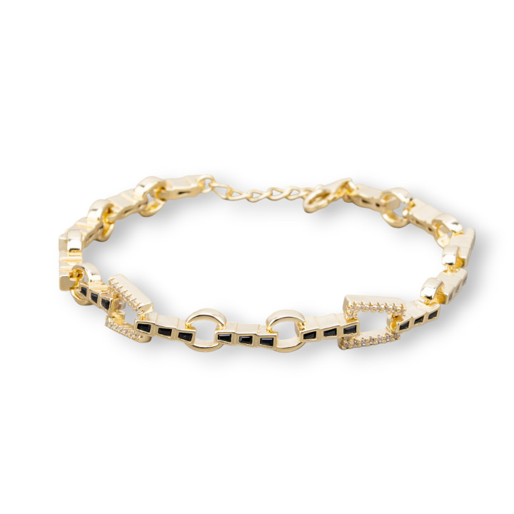 925 Silberarmband 'Amelia' mit Trapez Zirkonia und Kette Breite 8mm Länge 17cm+3cm Gold Schwarz