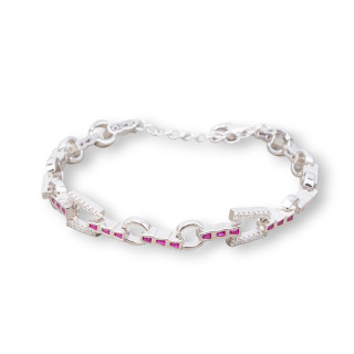 Armband 'Amelia' aus 925 Silber mit Trapez-Zirkonia und Kette Breite 8 mm Länge 17 cm + 3 cm rhodinierter roter Rubin