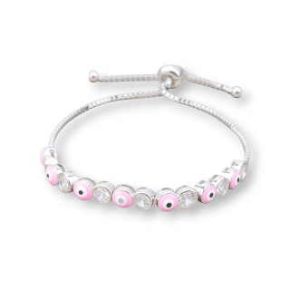 Armband aus Silber 925 mit Auge von Allah und Zirkonen 5mm mit verstellbarer Größe rhodiniert rosa