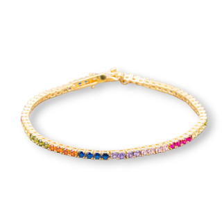 Tennisarmband aus 925er Silber mit 2,5 mm rundem Zirkonia, Länge 18,5 cm, mehrfarbig, golden