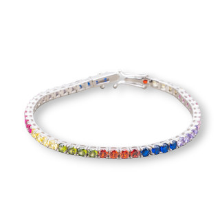 Pulsera Tennis De Plata 925 Con Circonitas Redondas De 3,5 MM Largo 18,5 Cm Multicolor Rodiada