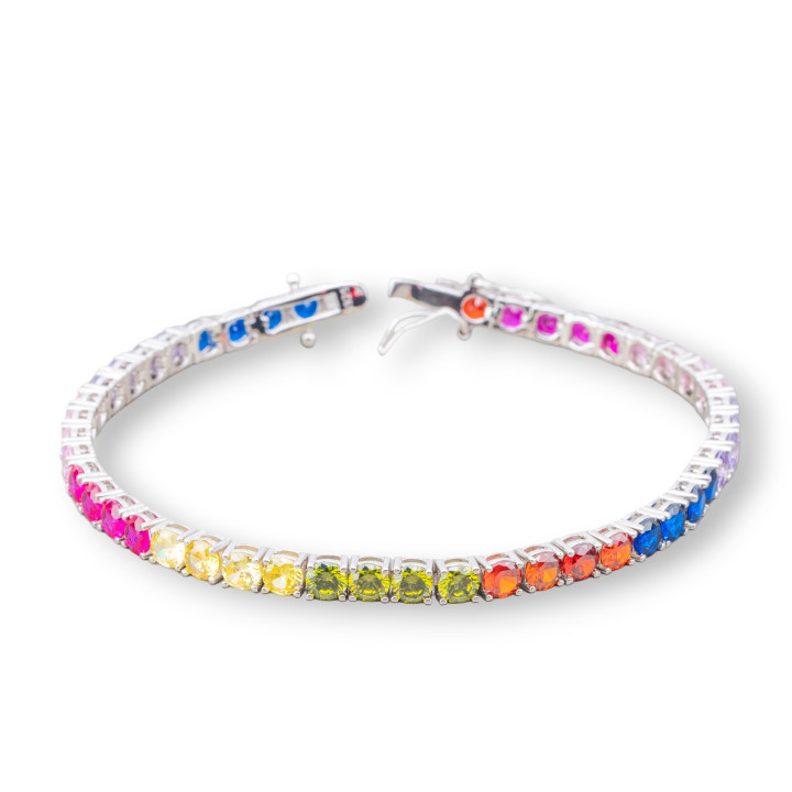 Pulsera Tennis De Plata 925 Con Circonitas Redondas De 4,0 MM Longitud 18,5 Cm Multicolor Rodiada