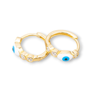 Aretes de Plata 925 Con Ojo de Alá Círculo Ovalado 5x17mm 2 Pares Celeste Dorado