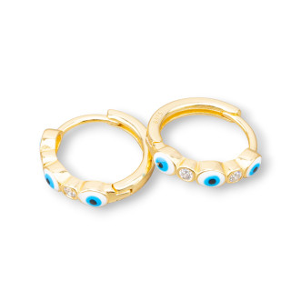 Boucles d'Oreilles Tiges Argent 925 Rond Oeil d'Allah Cercle 3.5x16mm 2 Paires Céleste Doré