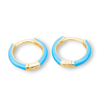 Boucles D'oreilles Tiges Argent 925 Avec Cercle Émail 3x16mm 2 Paires Turquoise Dorée