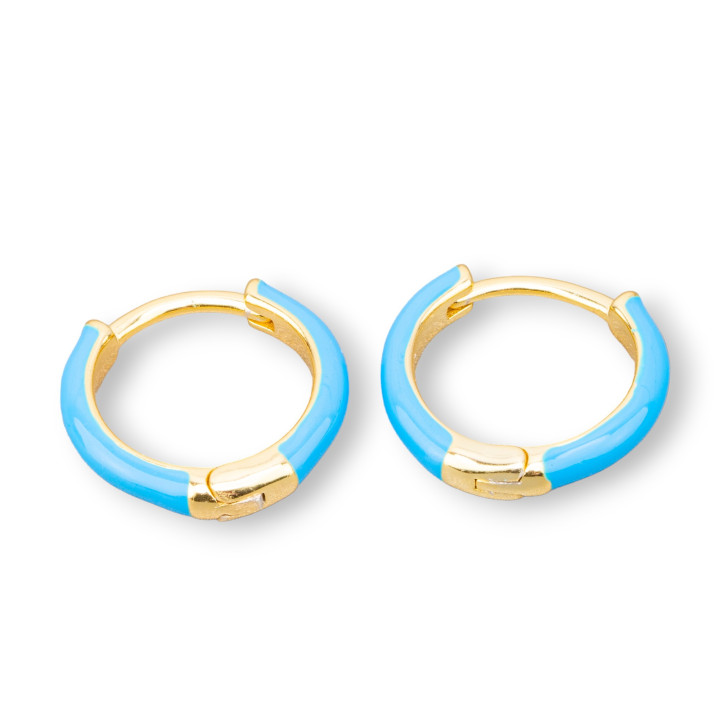 925 Silver Stud Earrings with Enamelled Circle 3x16mm 2 Pairs Golden Turquoise