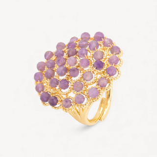 Bronze Ring With Semi-precious Stone Beads 30mm Adjustable Size Amethyst