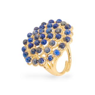 Bague Bronze Avec Perles Pierre Dure Liées 30mm Taille Ajustable Lapis Lazuli