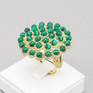 Anello Regolabile in Bronzo Dorato Collezione GAIA Filigrana | Gioiello Artigianale Donna 30mm Pasta Di Malachite
