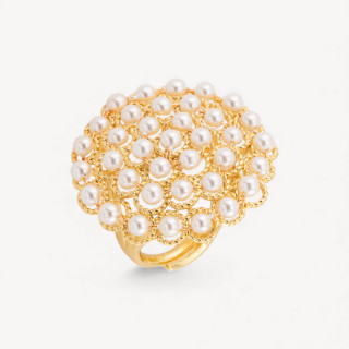 Anello Regolabile in Bronzo Dorato Collezione GAIA Filigrana | Gioiello Artigianale Donna 30mm Dorato Perle Di Maiorca