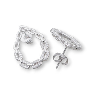 Βάσεις Σκουλαρίκια 925 Ασημένιο Stud With Zircons Micropave' Teardrop Chain 16x22mm 2 Ζεύγη Ρόδιο