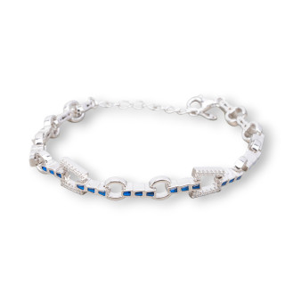 925 Silver Bracelet 'Amelia' With Trapezoid Zircon And Chain Width 8mm Length 17cm+3cm Rhodium Plated Blue