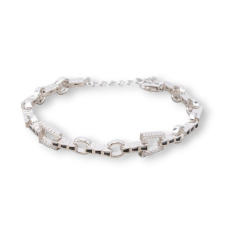 Bracelet Argent 925 'Amelia' Avec Trapèze Zircone Et Chaîne Largeur 8mm Longueur 17cm+3cm Plaqué Rhodium Noir