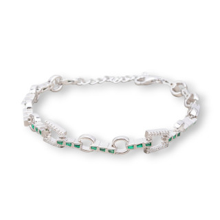 925 Silver Bracelet 'Amelia' With Trapezoid Zircon And Chain Width 8mm Length 17cm+3cm Green Rhodium Plated