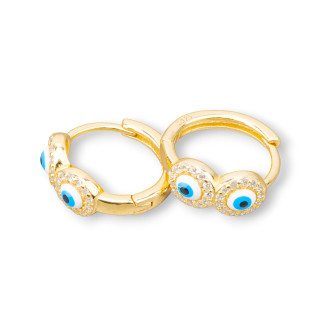 Boucles d'Oreilles Tiges Argent 925 Oeil d'Allah Cercle Rond 9x17mm 2 Paires Céleste Doré