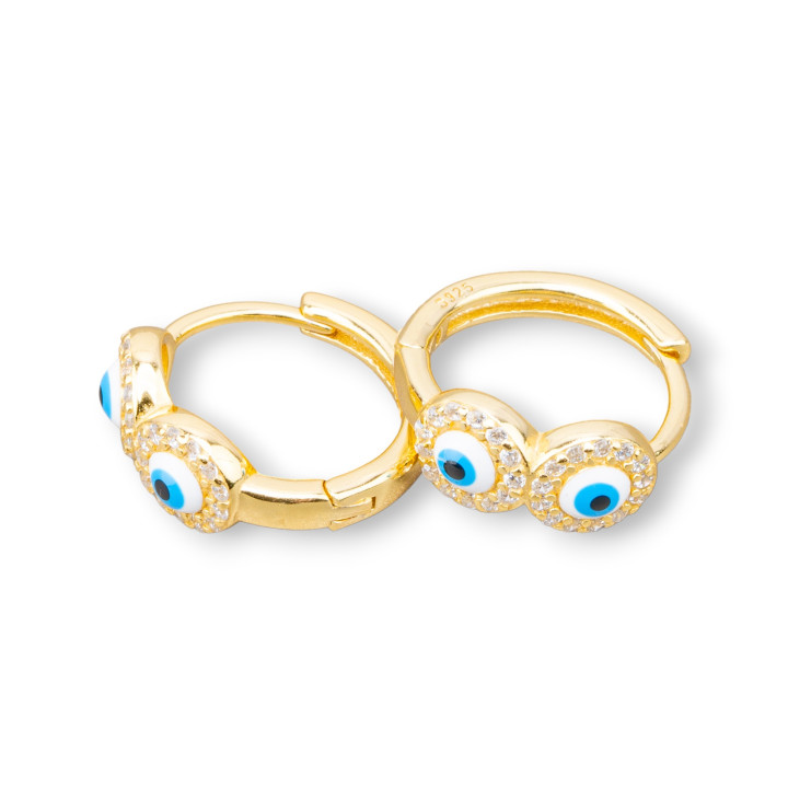 Boucles d'Oreilles Tiges Argent 925 Oeil d'Allah Cercle Rond 9x17mm 2 Paires Céleste Doré