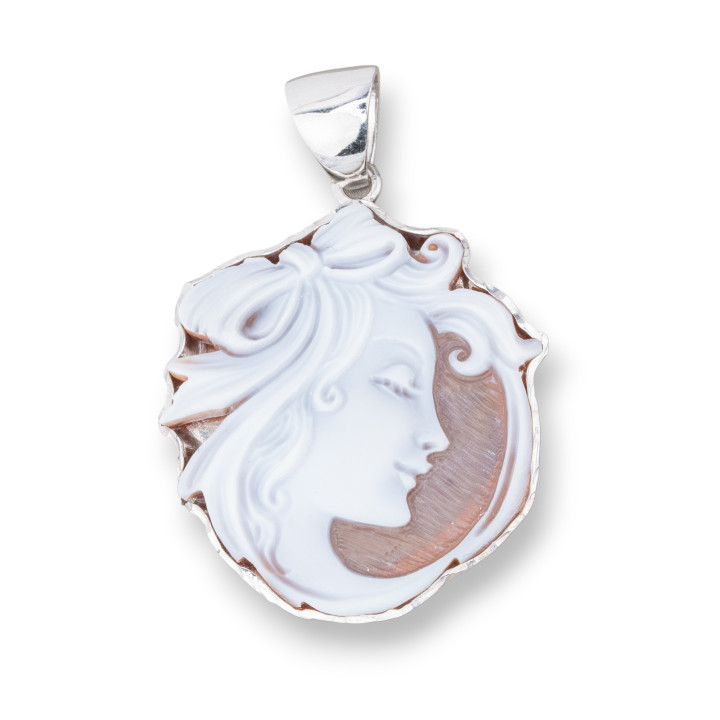 Pendente Di Argento 925 Made in ITALY 32x48mm Con Cameo Naturale