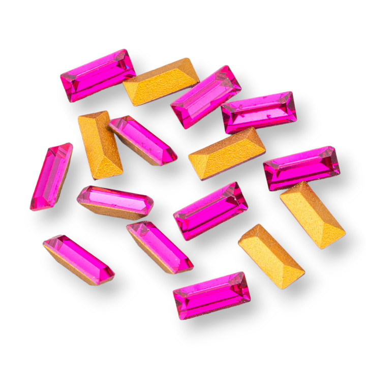 Swarovski rectangle ART. 4501 7x3mm FEUILLE D'OR Fuchsia 16pcs