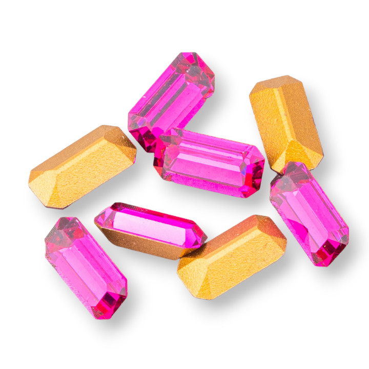 Swarovsky Rectangle Octagon ART. 4600 10x5mm GOLD FOILED Fuchsia 8pcs