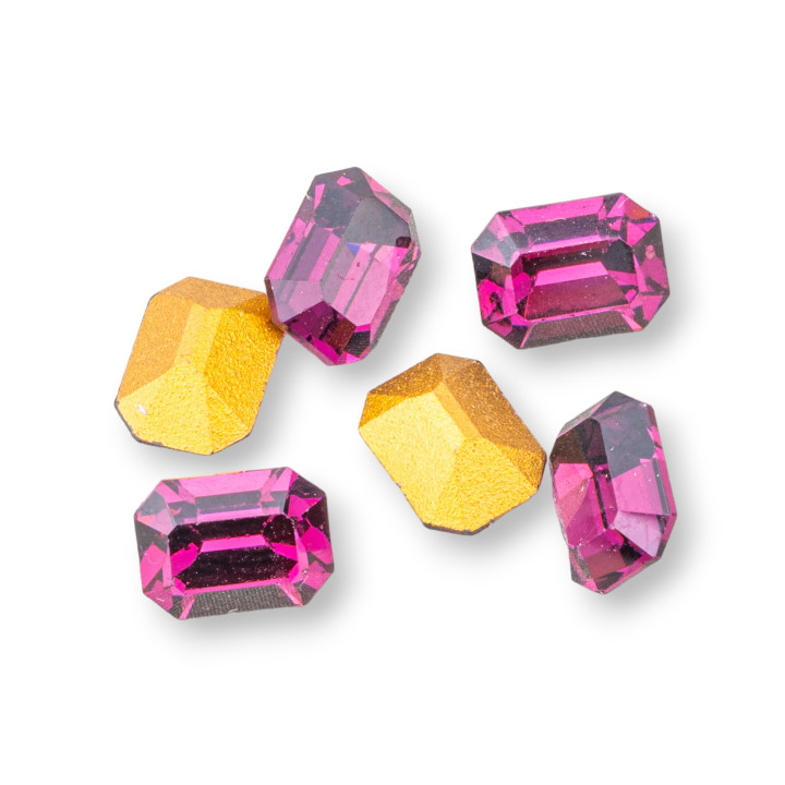 Swarovsky Rectangle Octagon ART. 4600 8x6mm GOLD FOILED Amethyst 6pcs