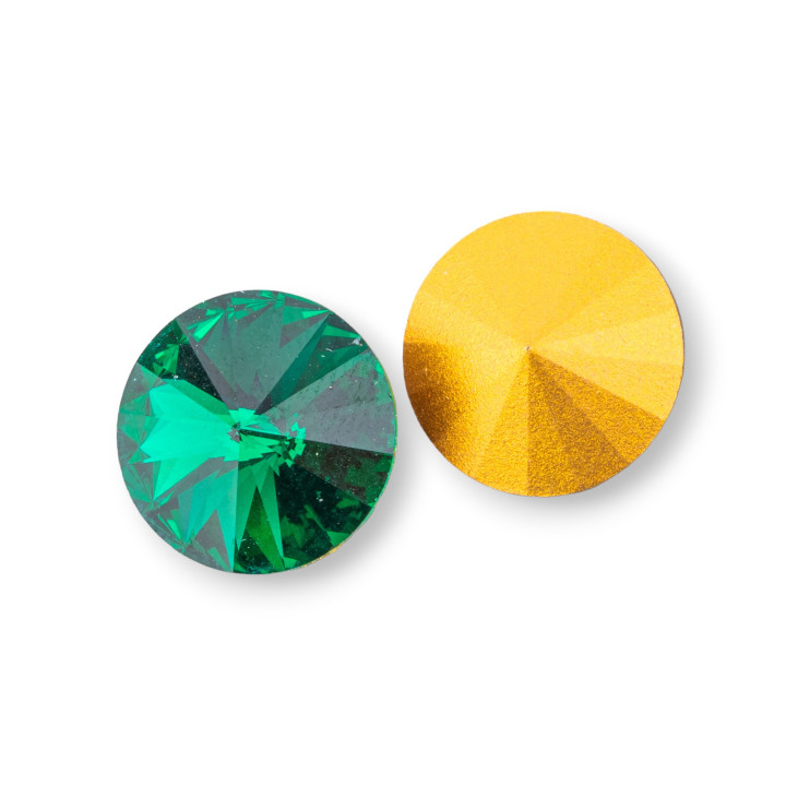 Swarovski Rivoli ART. 1122 14 mm GOLDFOLIERT SMARAGD 4 Stk