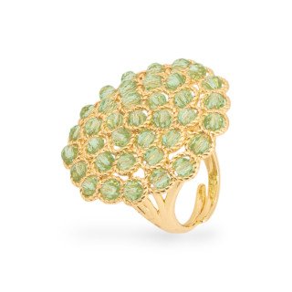 Bague Bronze Avec Perles De Pierres Dures Liées 30mm Taille Ajustable Péridot Zirconium