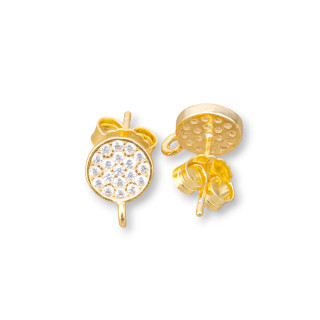 Base For Earrings Of 925 Silver With Zircons Round Stud 7mm 3 Pairs Golden