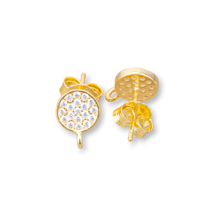 Base Pour Boucles D'oreilles En Argent 925 Avec Broche Ronde En Zirconium 7mm 3 Paires Doré