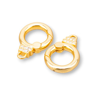 Chiusura Gancio A Scatto Di Argento 925 Con Zirconi 16x22mm 1pz Dorato