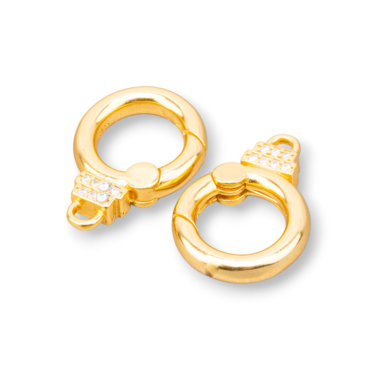 Karabinerverschluss aus 925er Silber mit Zirkonen, 16 x 22 mm, 1 Stück, golden