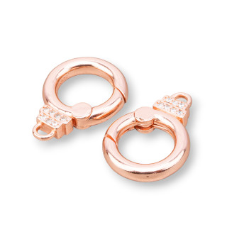 Fermoir Mousqueton Argent 925 Avec Zircons 16x22mm 1pc Or Rose