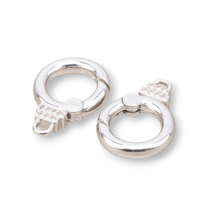 Chiusura Gancio A Scatto Di Argento 925 Con Zirconi 16x22mm 1pz Rodiato