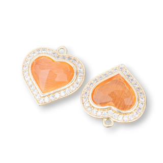 Bronze-Anhängerkomponente mit Katzenaugen-Set Herz 18 mm mit 1 Ring 6 Stück Goldorange