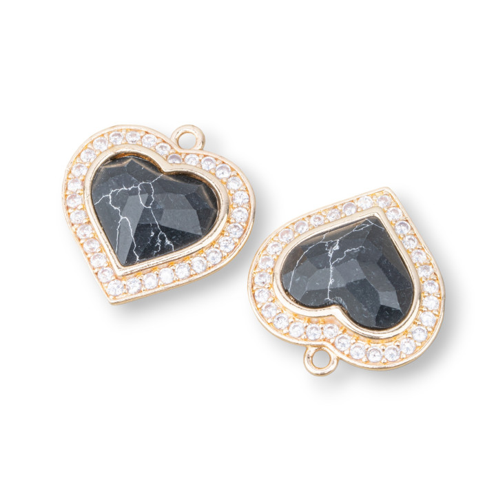 Bronze Pendant Component With Cat's Eye Set In Heart 18mm With 1 Ring 6pcs Golden Obsidian Paste