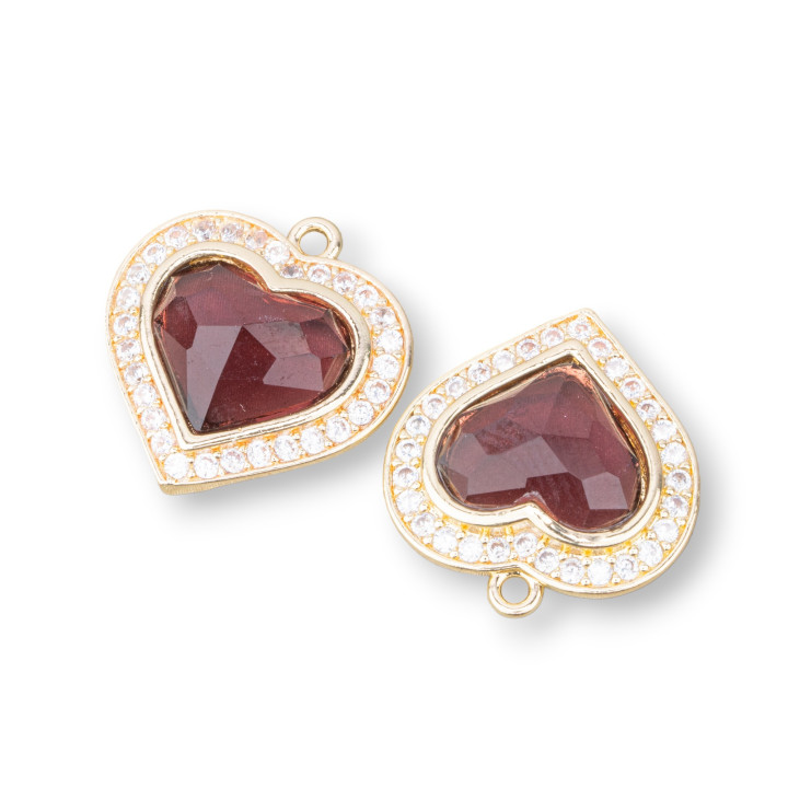 Bronze Pendant Component With Cat's Eye Set In Heart 18mm With 1 Ring 6pcs Golden Purple