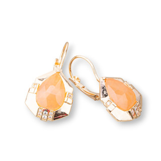 Boucles d'Oreilles Crochet Bronze Avec Pierres Dures Sertie 16x32mm Eosite Doré
