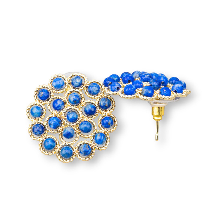 Bronze Stud Earrings With 24mm Lapis Lazuli Beads