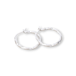 Boucles D'oreilles Tiges En Argent 925 Avec Cercle Torsadé 26mm 1 Paire Plaqué Rhodium