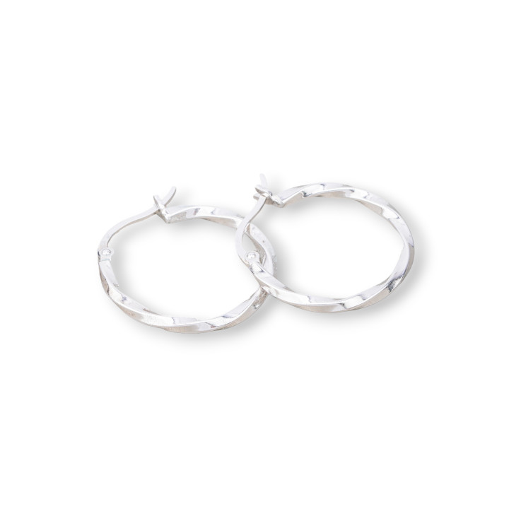 925 Silver Stud Earrings with Twist Hoop 26mm 1 Pair Rhodium Plated