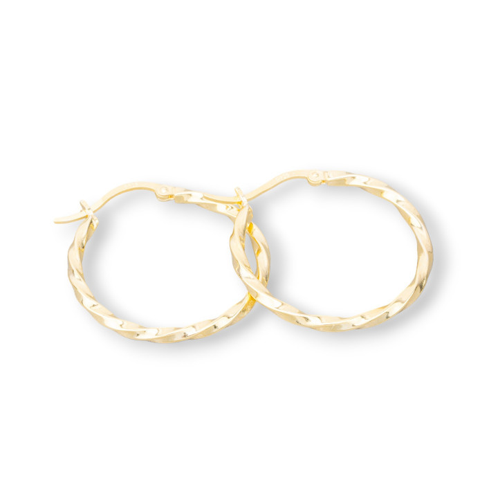 Boucles D'oreilles Tiges Argent 925 Avec Cercle Torsadé 30mm 1 Paire Dorée